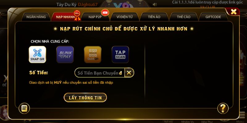 Phương thức nạp rút tiền X8 đa dạng 